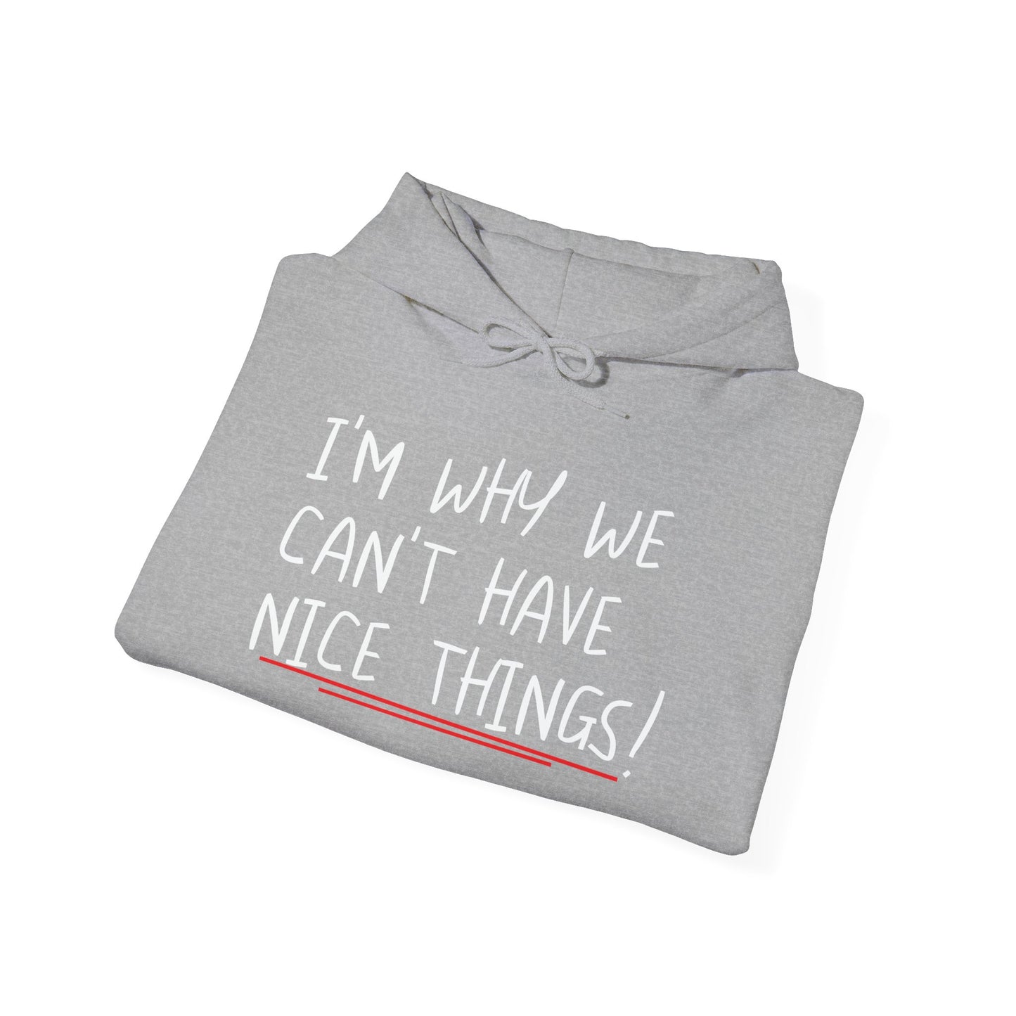 I'M WHY WE CAN'T HAVE NICE THINGS - Premium Unisex Funny Sarcastic Black Hoodie Sweatshirt