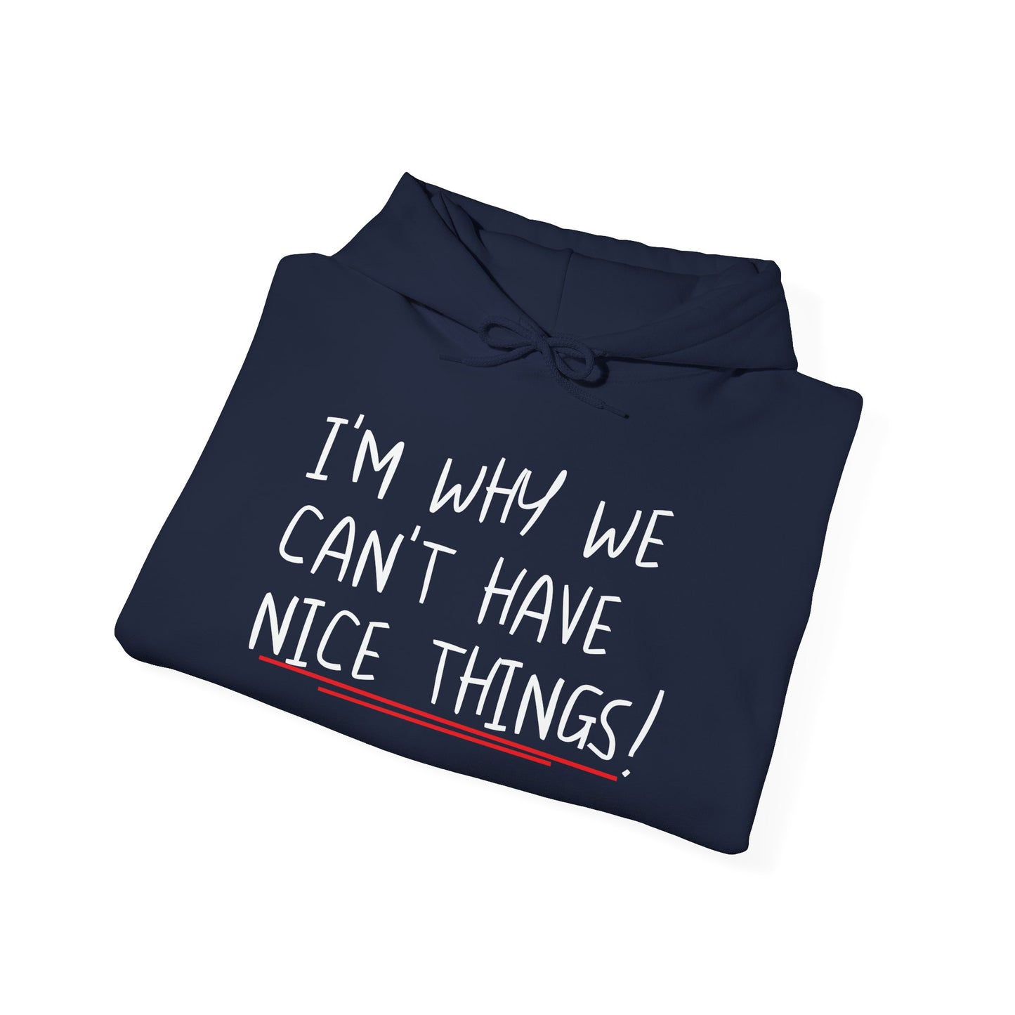 I'M WHY WE CAN'T HAVE NICE THINGS - Premium Unisex Funny Sarcastic Black Hoodie Sweatshirt