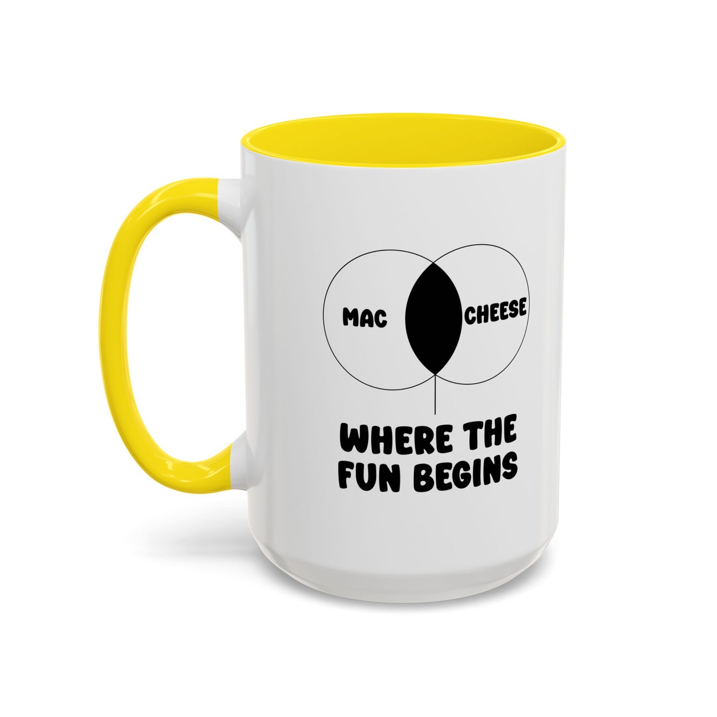 MAC & CHEESE WHERE THE FUN BEGINS Accent BiColor Funny Sarcastic Mug