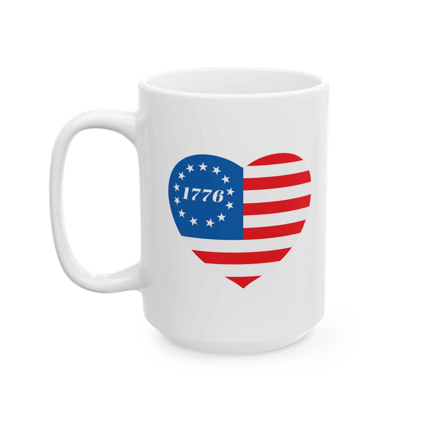 BETSY HEART FLAG 1776 PATRIOTIC WHITE MUG