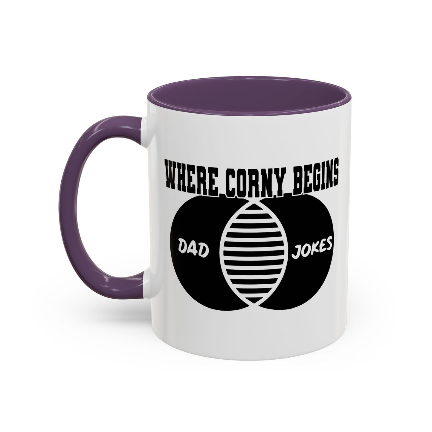 WHERE CORNY BEGINS Accent BiColor Funny Sarcastic Mug