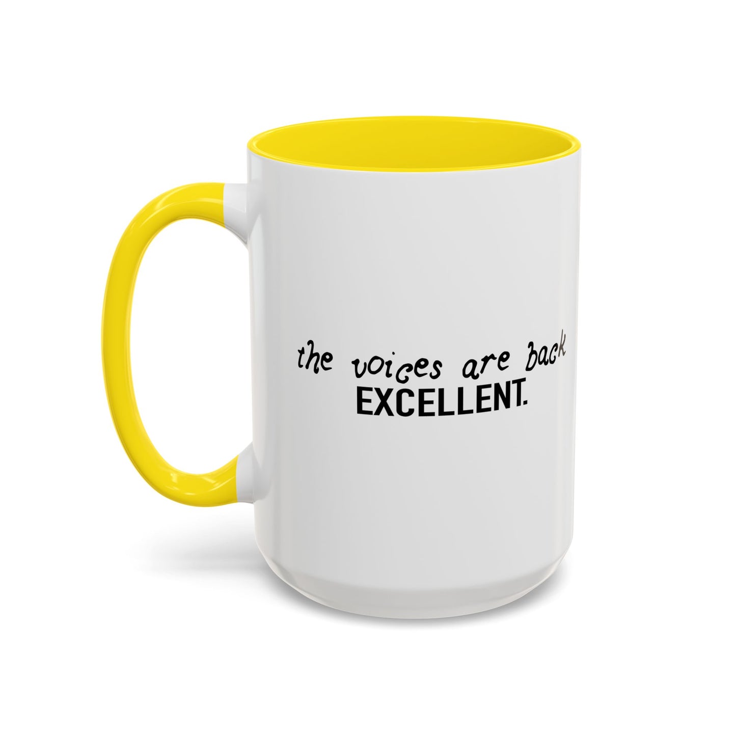 THE VOICES ARE BACK, EXCELLENT Accent BiColor Funny Sarcastic Mug