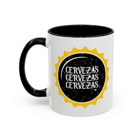 CERVEZAS BOTTLE CAP Accent BiColor Funny Sarcastic Mug