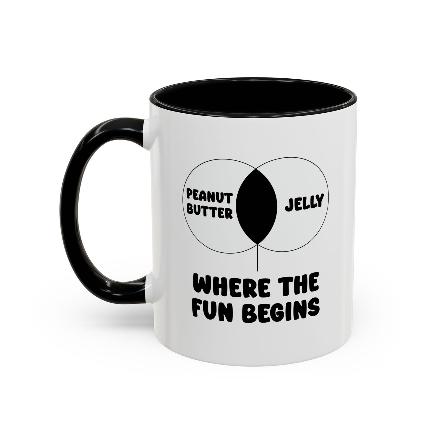 PEANUT BUTTER & JELLY WHERE THE FUN BEGINS Accent BiColor Funny Sarcastic Mug