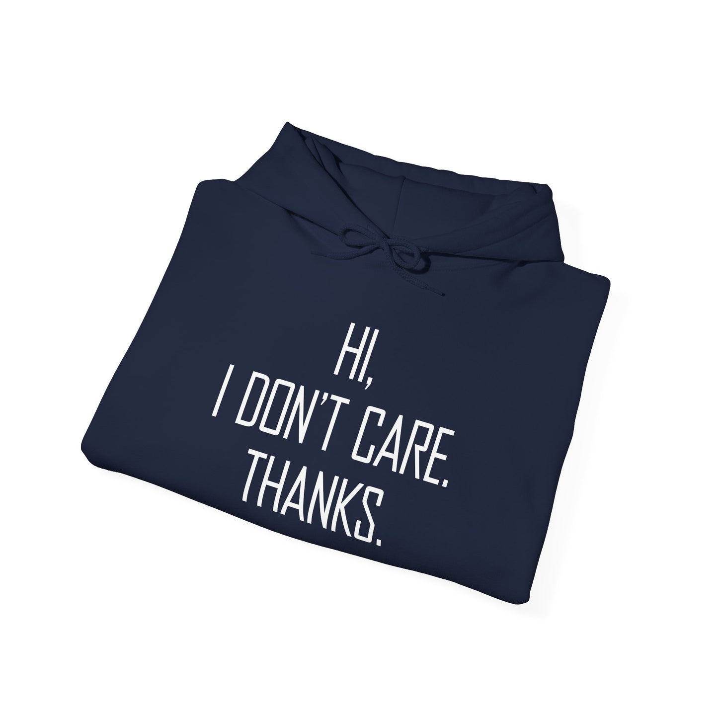 HI. I DON'T CARE. THANKS - Premium Unisex Funny Sarcastic Black Hoodie Sweatshirt