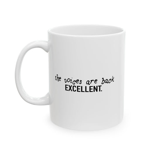 THE VOICES ARE BACK, EXCELLENT FUNNY SARCASTIC MUG