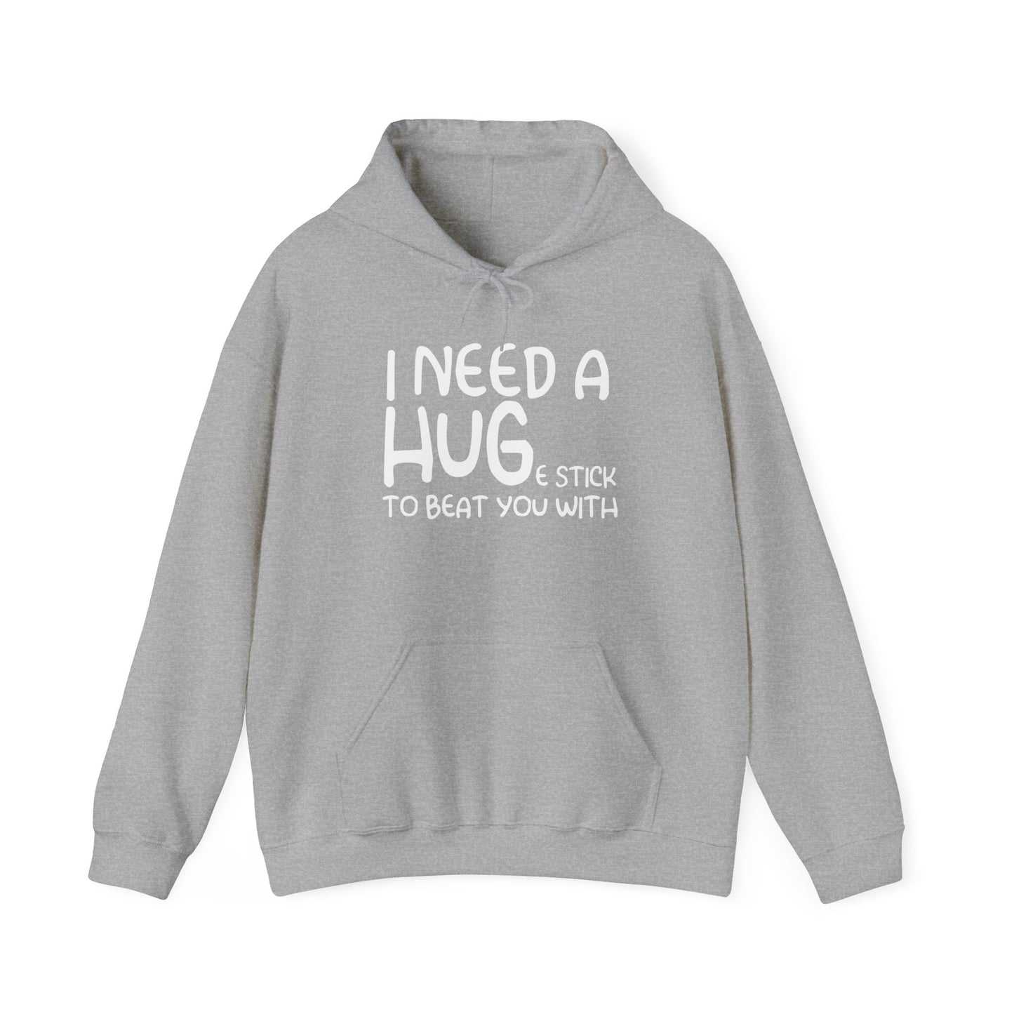 I Need a Hug e Stick to  Beat You With - Premium Unisex Funny Sarcastic Black Hoodie Sweatshirt