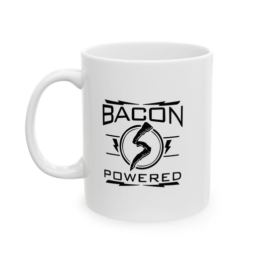 BACON POWERED FUNNY SARCASTIC WHITE MUG