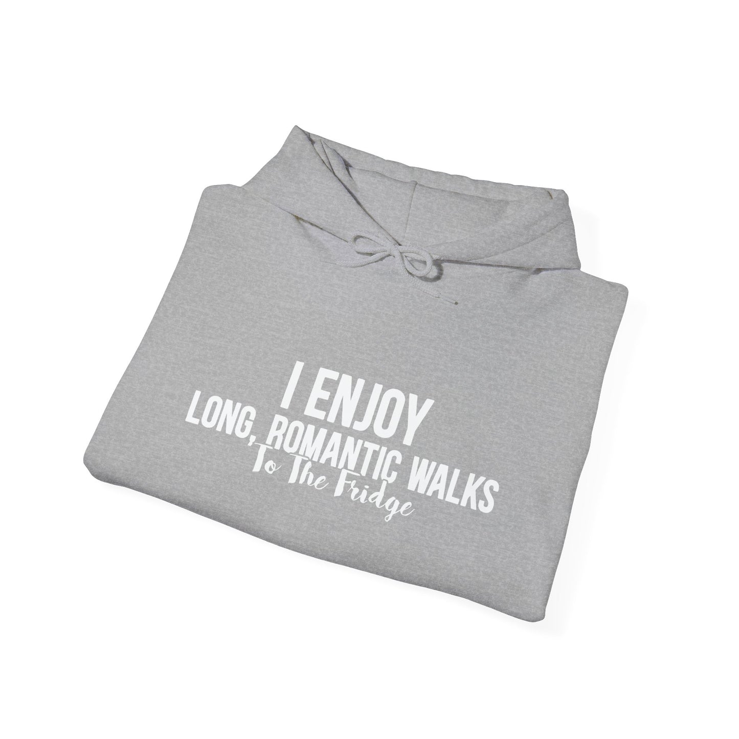 I ENJOY LONG ROMANTIC WALKS TO THE FRIDGE - Premium Unisex Funny Sarcastic Black Hoodie Sweatshirt