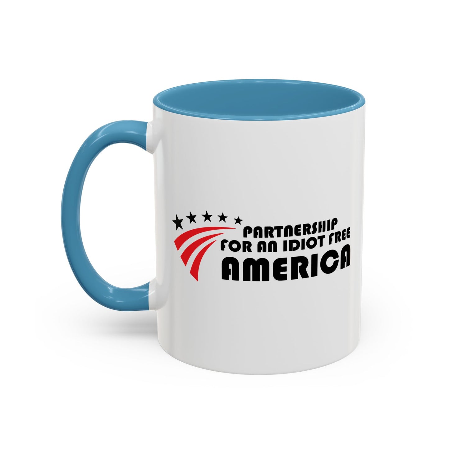 IDIOT FREE AMERICA Accent BiColor Funny Sarcastic Mug