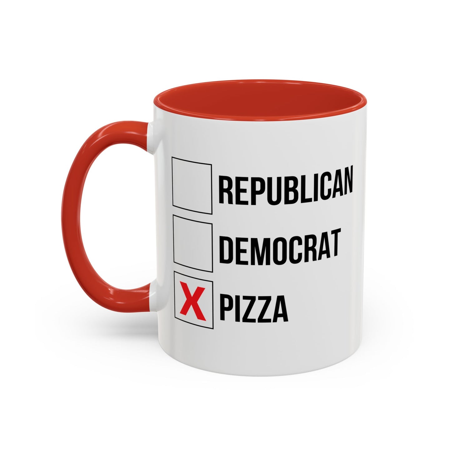 REPUBLICAN, DEMOCRATE, PIZZA Accent BiColor Funny Sarcastic Mug