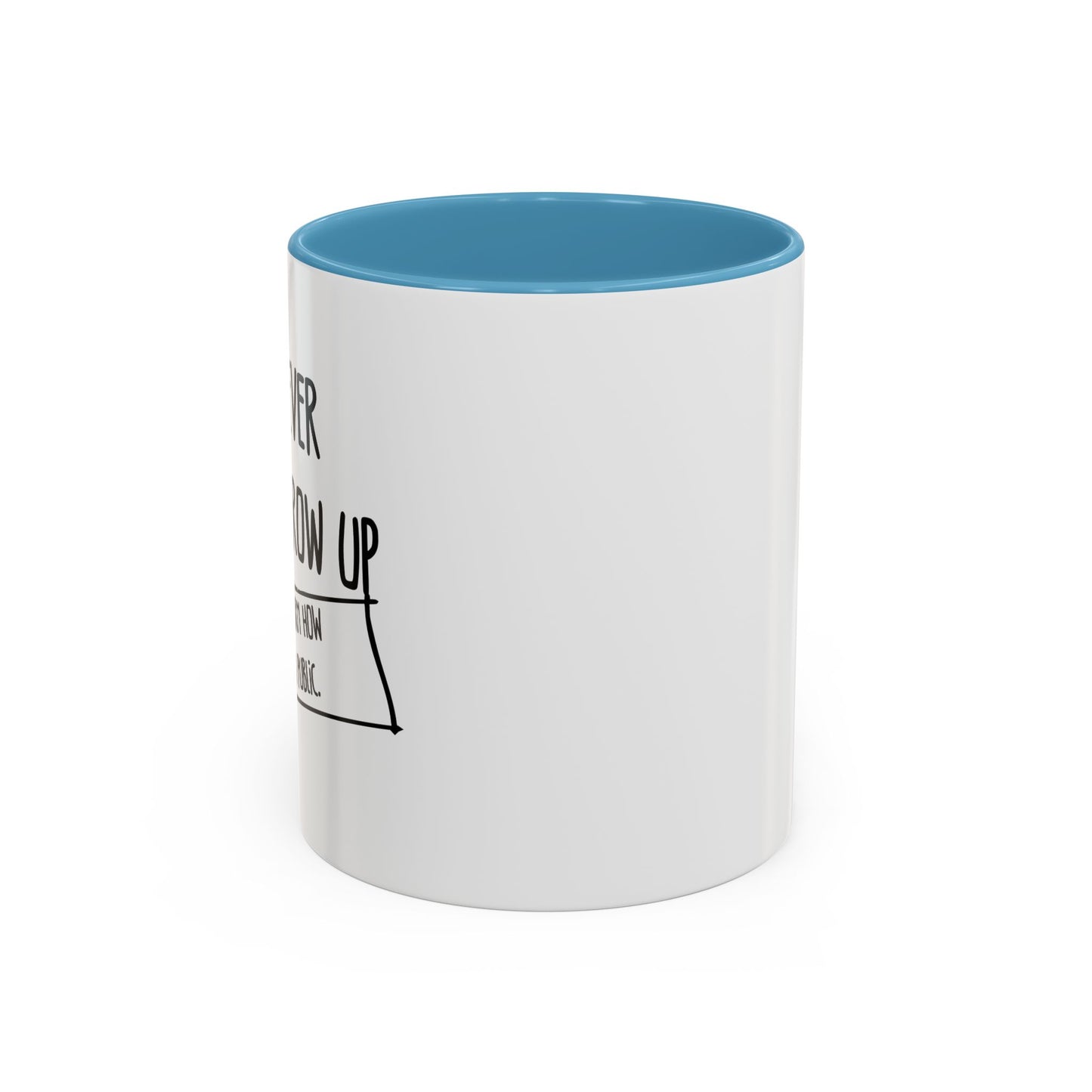 WE NEVER REALLY GROW UP WE ONLY LEARN TO ACT IN PUBLIC Accent BiColor Funny Sarcastic Mug