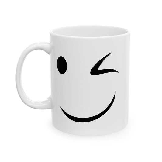 WINK SMILE FUNNY SARCASTIC WHITE MUG