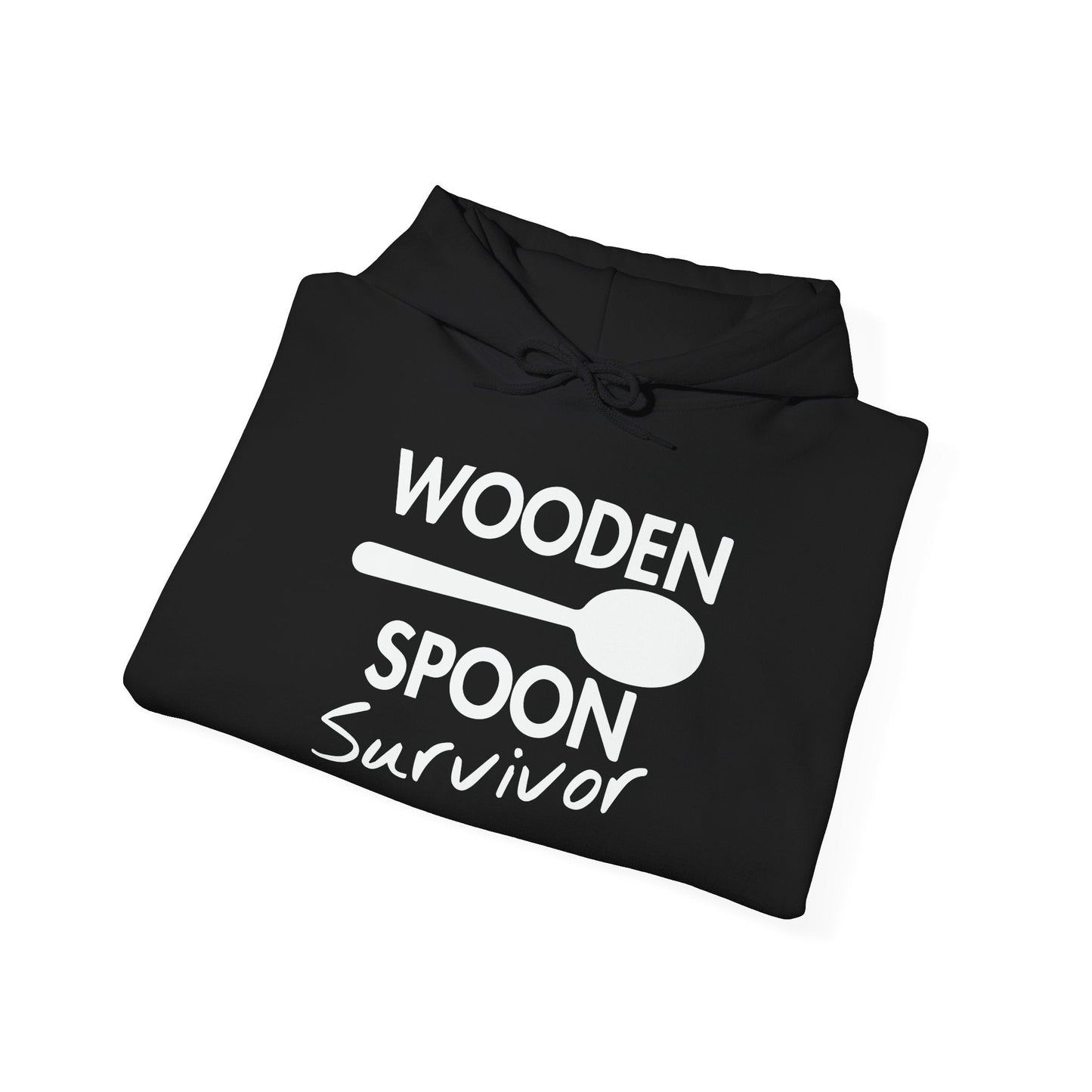 WOODEN SPOON SURVIVOR - Premium Unisex Funny Sarcastic Black Hoodie Sweatshirt