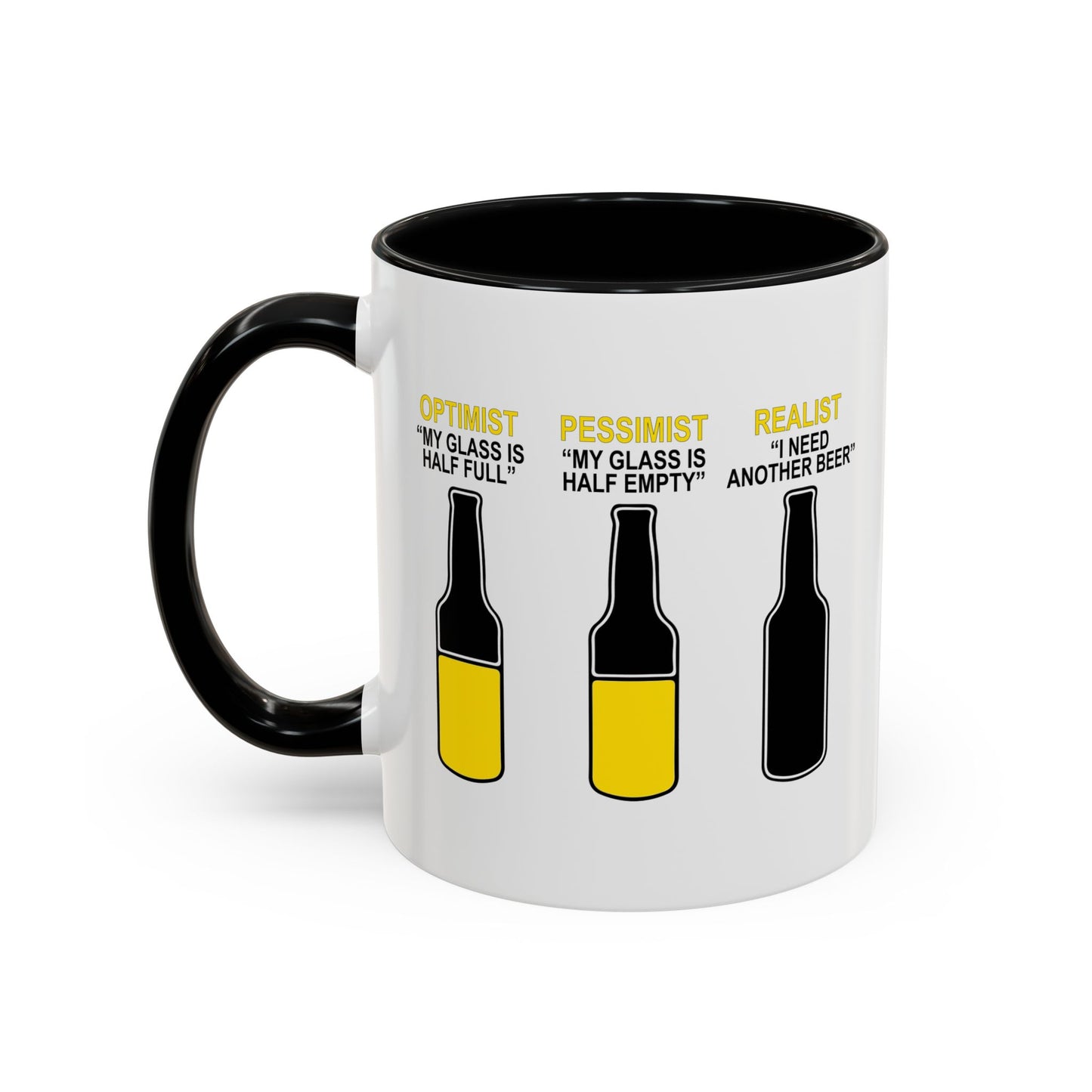 OPTIMIST PESSIMIST REALIST Accent BiColor Funny Sarcastic Mug