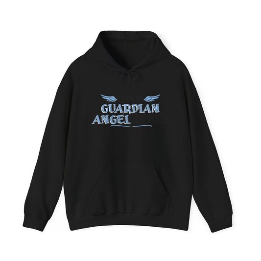 I THINK MY GUARDIAN ANGEL DRINKS - Premium Unisex Funny Sarcastic Black Hoodie Sweatshirt