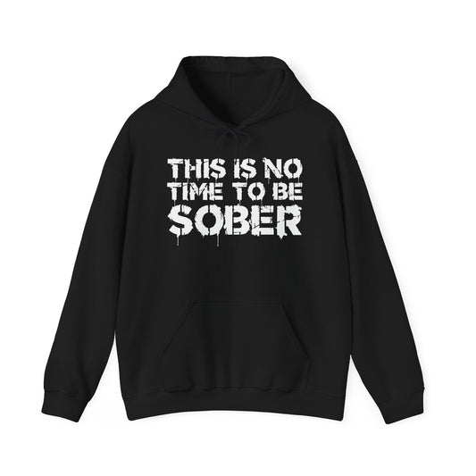 1253 THIS IS NO TIME TO BE SOBER - Premium Unisex Funny Sarcastic Black Hoodie Sweatshirt