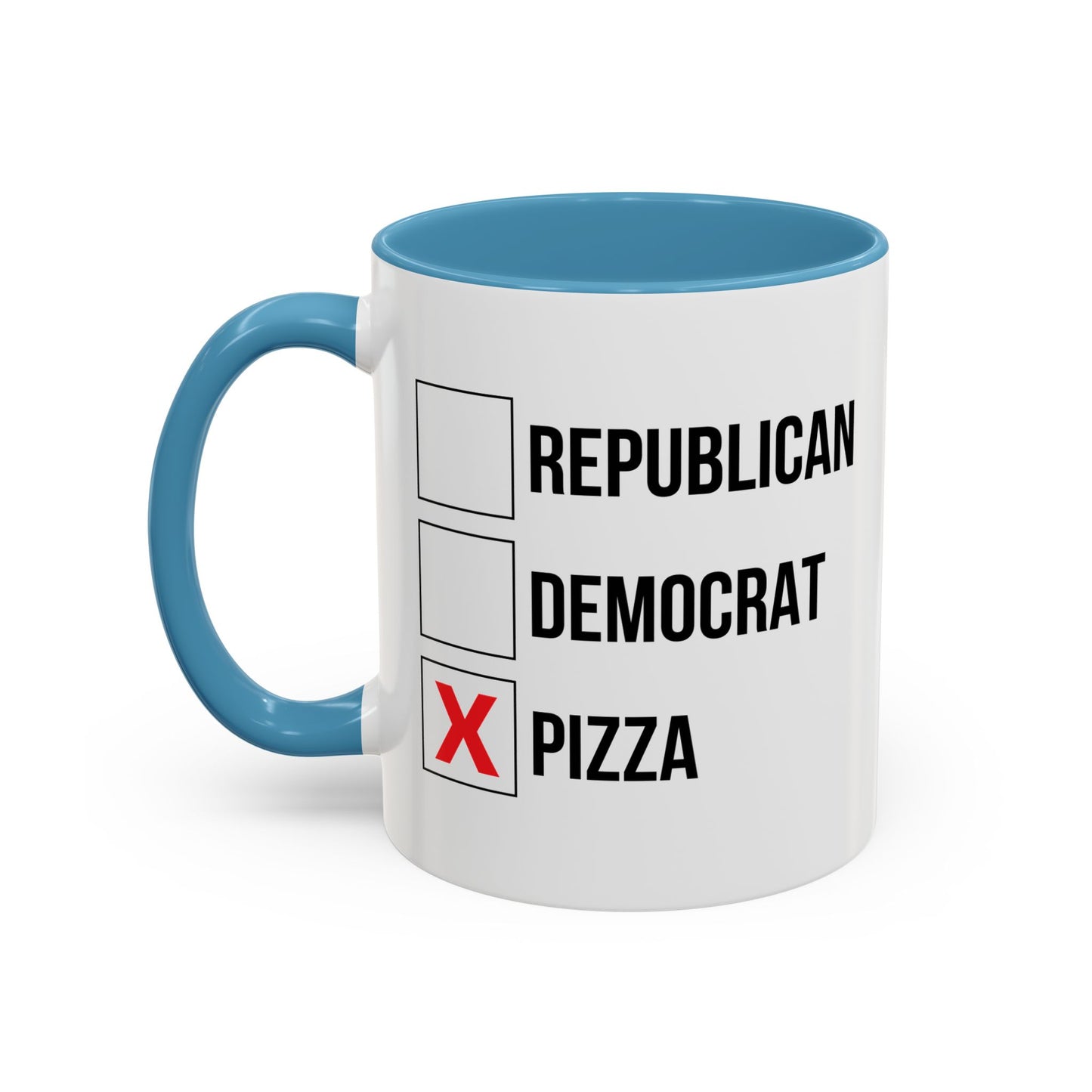 REPUBLICAN, DEMOCRATE, PIZZA Accent BiColor Funny Sarcastic Mug