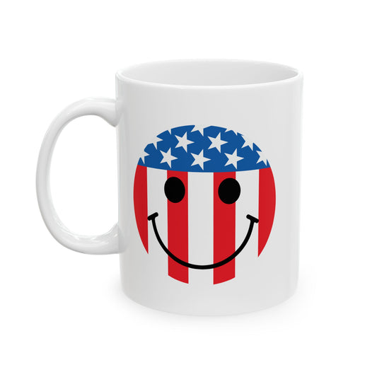 USA SMILY FLAG FUNNY SARCASTIC WHITE MUG