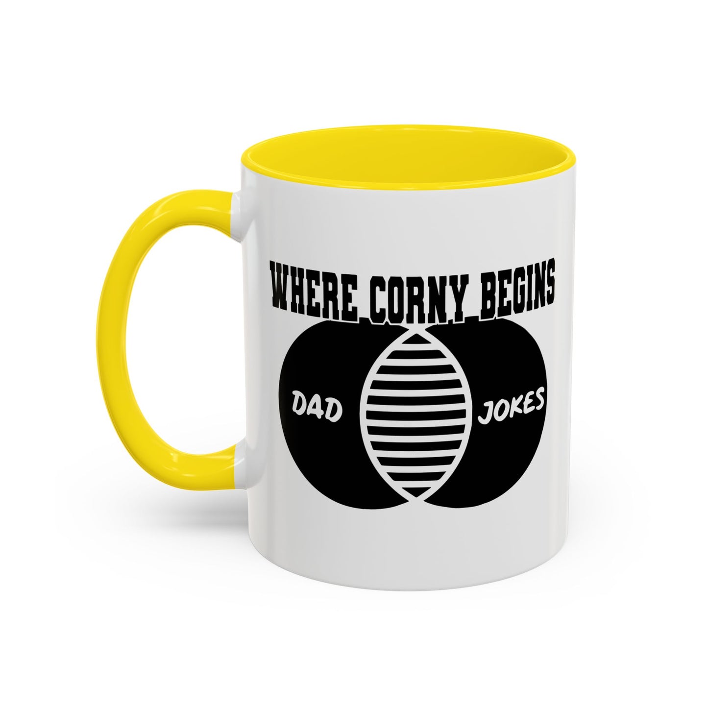 WHERE CORNY BEGINS Accent BiColor Funny Sarcastic Mug