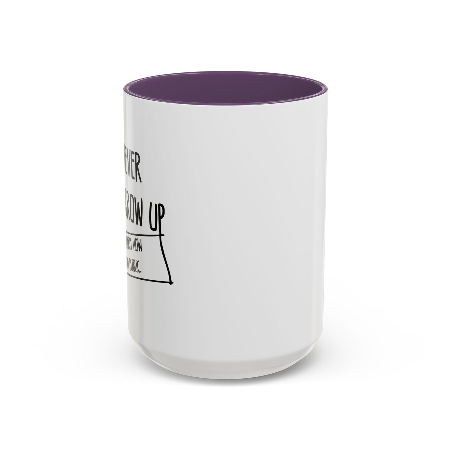 WE NEVER REALLY GROW UP WE ONLY LEARN TO ACT IN PUBLIC Accent BiColor Funny Sarcastic Mug