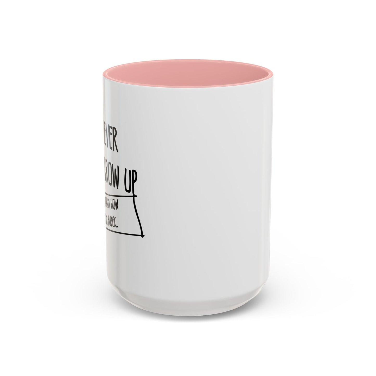 WE NEVER REALLY GROW UP WE ONLY LEARN TO ACT IN PUBLIC Accent BiColor Funny Sarcastic Mug