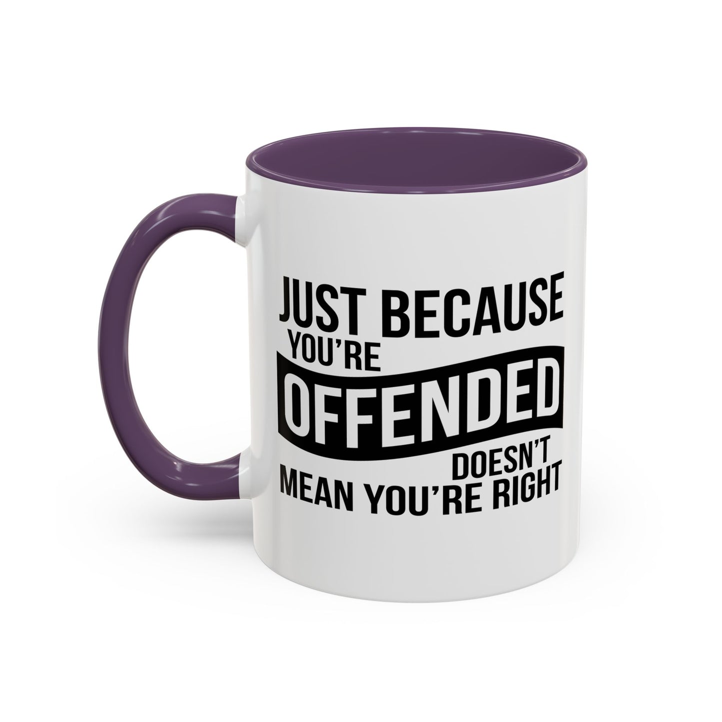 JUST BECAUSE YOU'RE OFFENDED DOESN'T MEAN YOU'RE RIGHT Accent BiColor Funny Sarcastic Mug