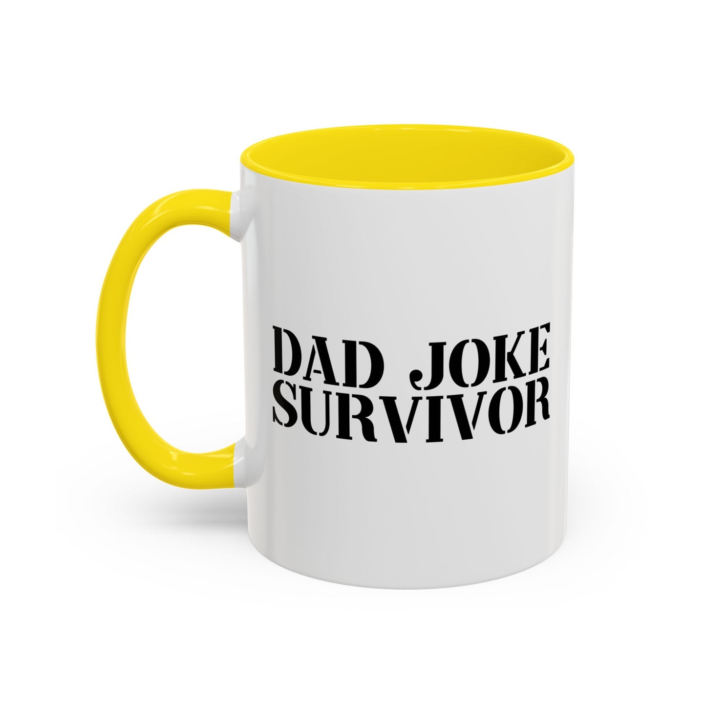 DAD JOKE SURVIVOR Accent BiColor Funny Sarcastic Mug