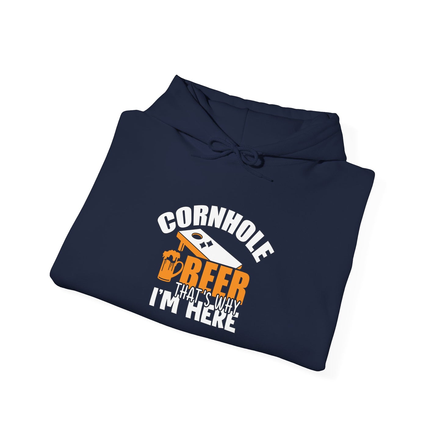 CORNHOLE BEER THAT'S WHY I'M HERE - Premium Unisex Funny Sarcastic Black Hoodie Sweatshirt