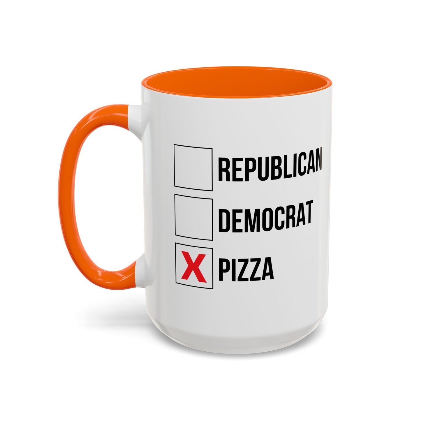 REPUBLICAN, DEMOCRATE, PIZZA Accent BiColor Funny Sarcastic Mug