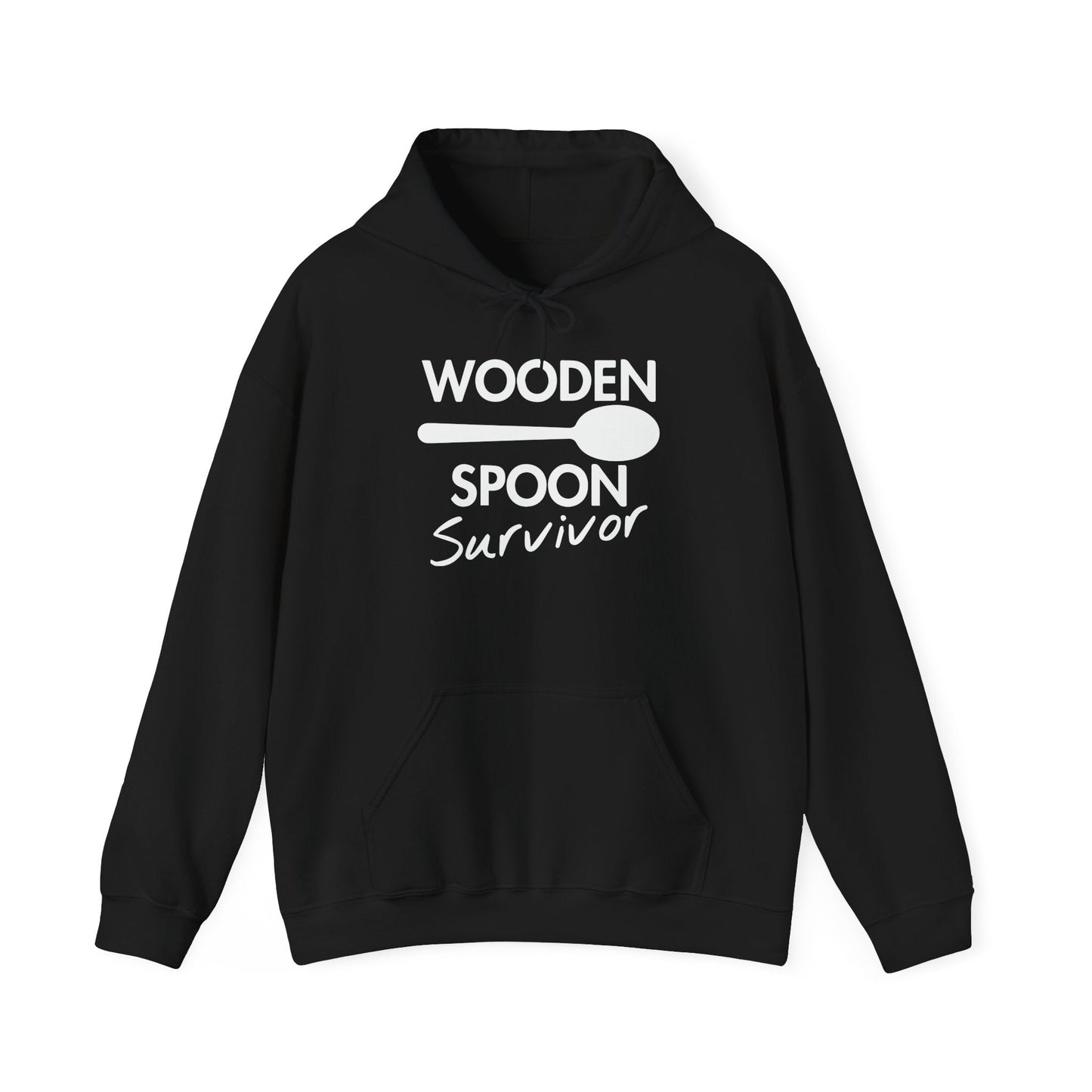 WOODEN SPOON SURVIVOR - Premium Unisex Funny Sarcastic Black Hoodie Sweatshirt