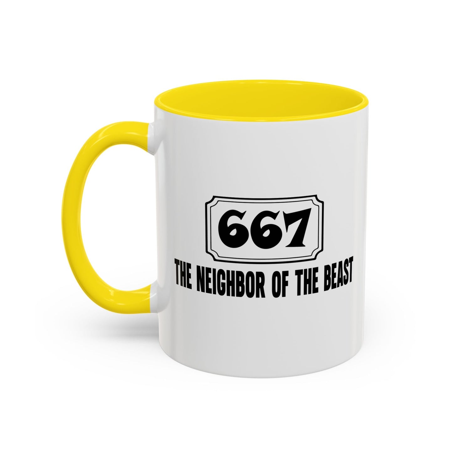 THE NEIGHBOR OF THE BEAST Accent BiColor Funny Sarcastic Mug