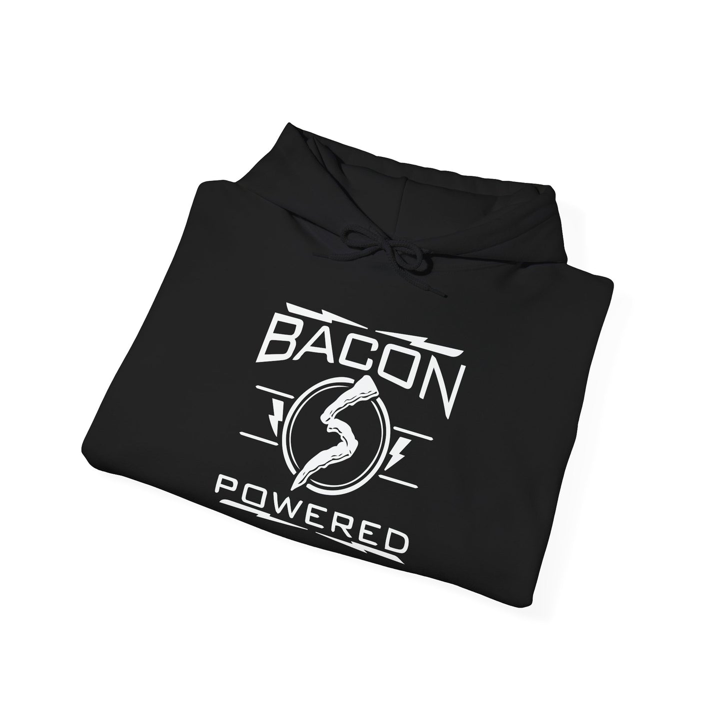 BACON POWERED - Premium Unisex Funny Sarcastic Black Hoodie Sweatshirt