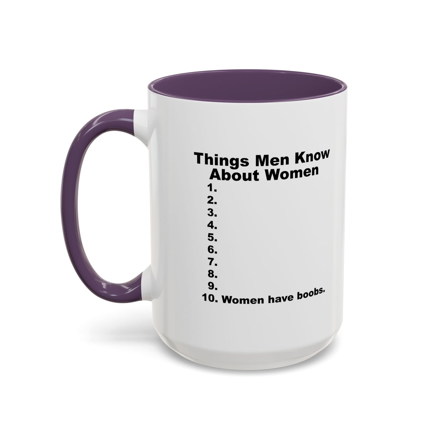 THINGS MEN KNOW ABOUT WOMEN Accent BiColor Funny Sarcastic Mug