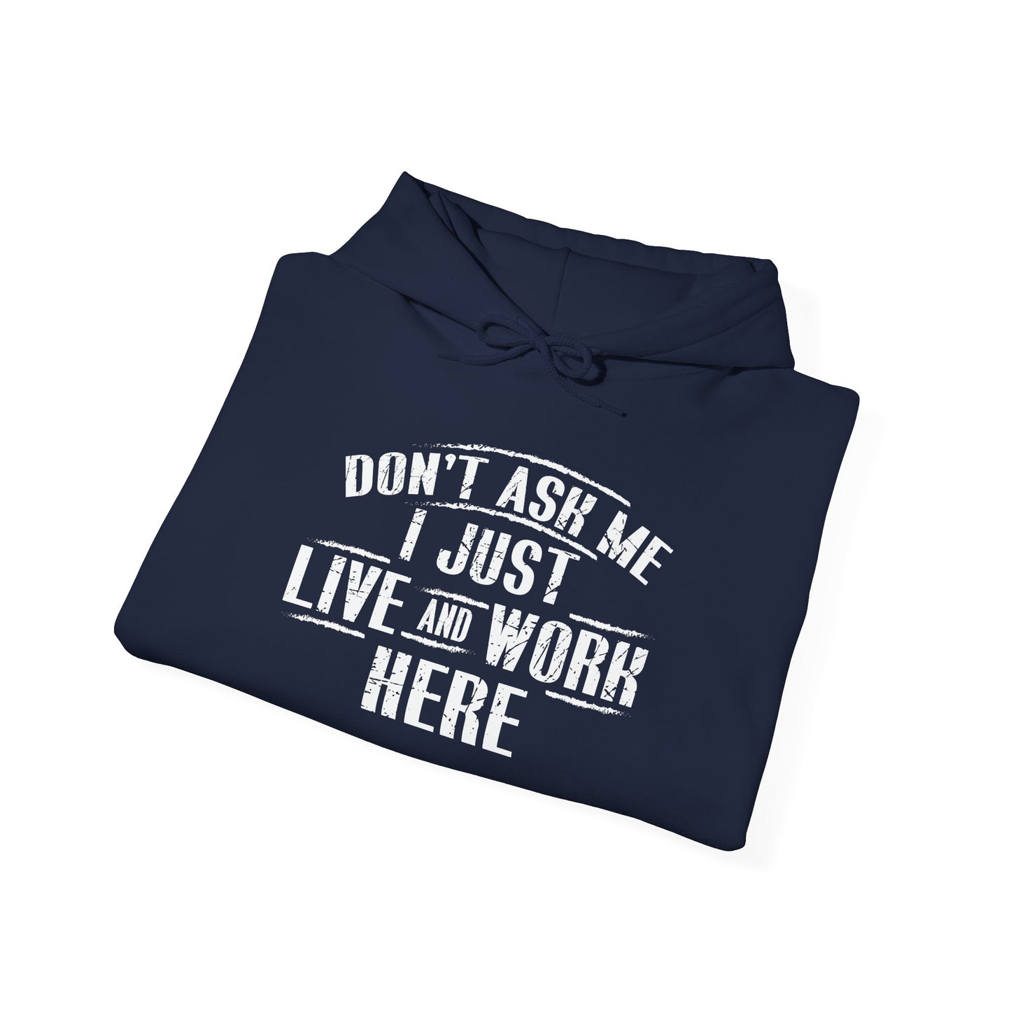 Don't Ask Me I Just Live And Work Here - Premium Unisex Funny Sarcastic Black Hoodie Sweatshirt