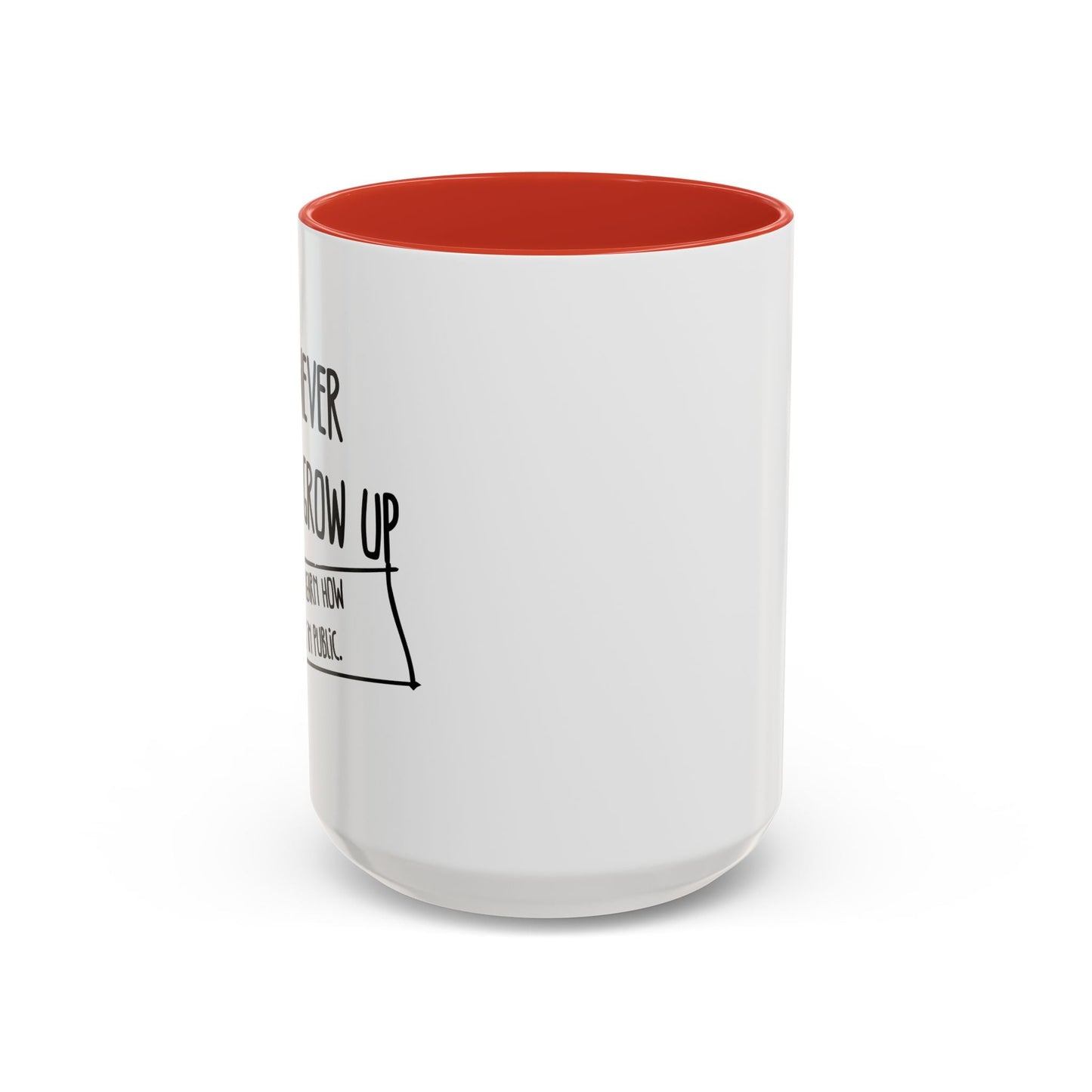 WE NEVER REALLY GROW UP WE ONLY LEARN TO ACT IN PUBLIC Accent BiColor Funny Sarcastic Mug