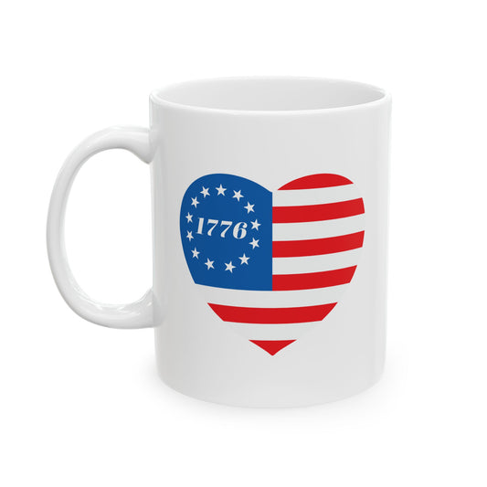 BETSY HEART FLAG 1776 PATRIOTIC WHITE MUG