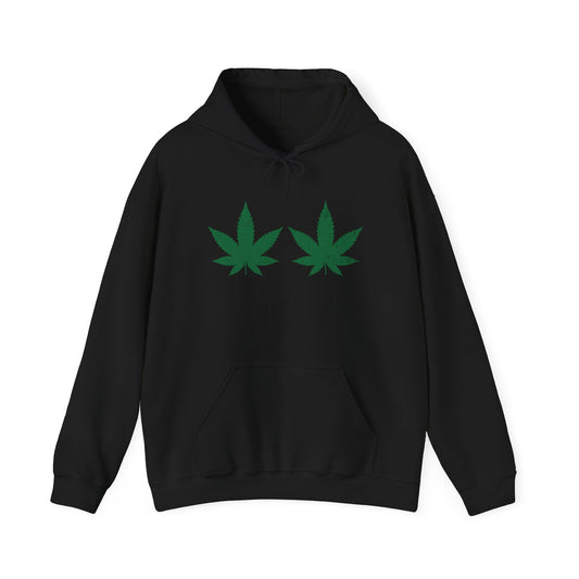 BOOB LEAF - Premium Unisex Funny Sarcastic Black Hoodie Sweatshirt