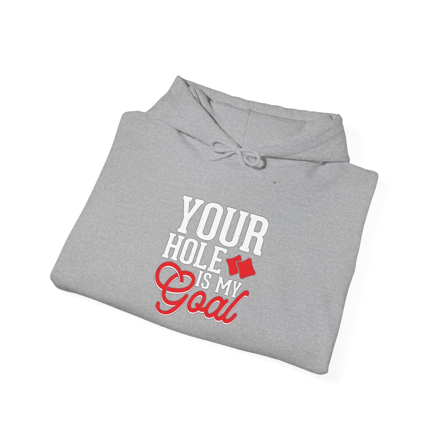 YOUR HOLE IS MY GOAL - Premium Unisex Funny Sarcastic Black Hoodie Sweatshirt