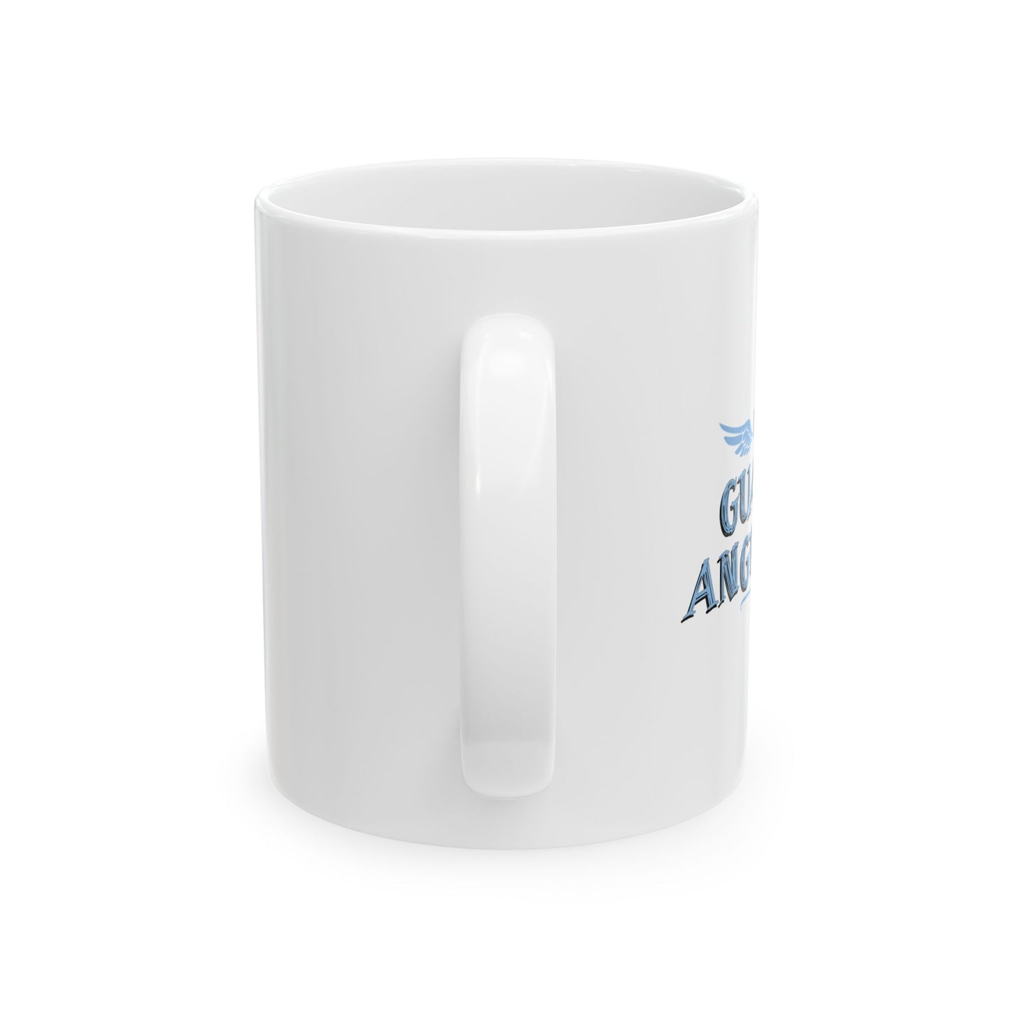 I THINK MY GUARDIAN ANGEL DRINKS FUNNY SARCASTIC WHITE MUG