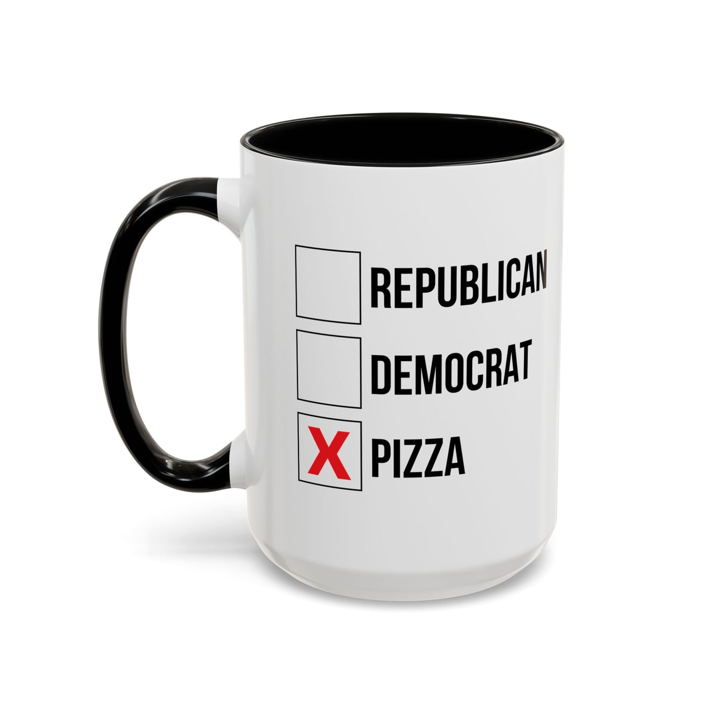 REPUBLICAN, DEMOCRATE, PIZZA Accent BiColor Funny Sarcastic Mug