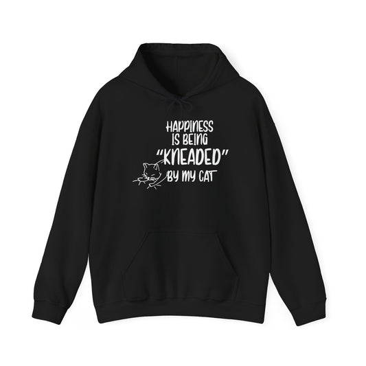 HAPPINESS IS BEING NEEDED BY MY CAT - Premium Unisex Funny Sarcastic Black Hoodie Sweatshirt