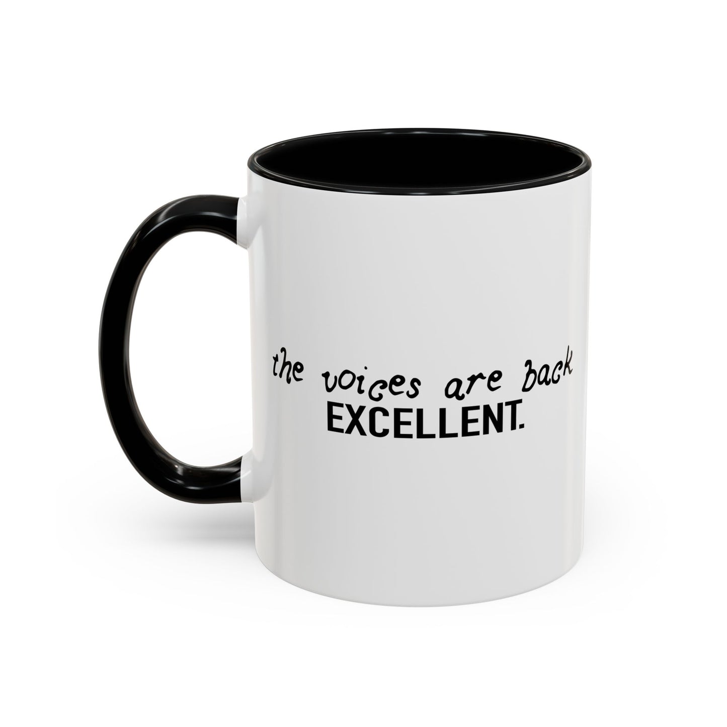 THE VOICES ARE BACK, EXCELLENT Accent BiColor Funny Sarcastic Mug