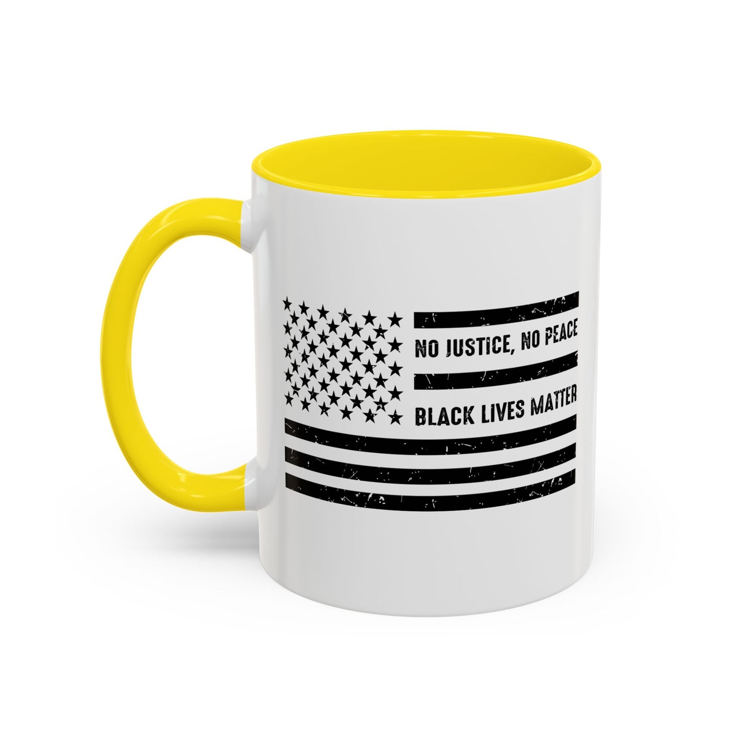 NO JUSTICS, NO PEACE, BLACK LIVES MATTER Accent BiColor Funny Sarcastic Mug