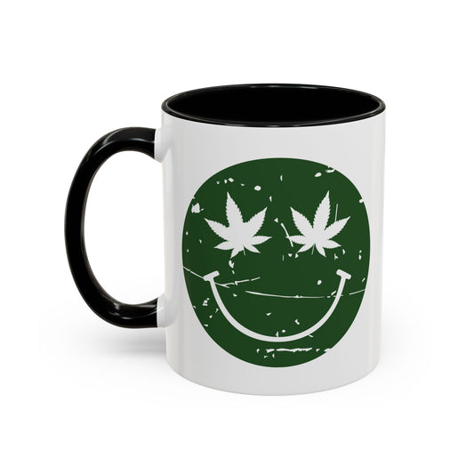 WEED SMILY FACE Accent BiColor Funny Sarcastic Mug