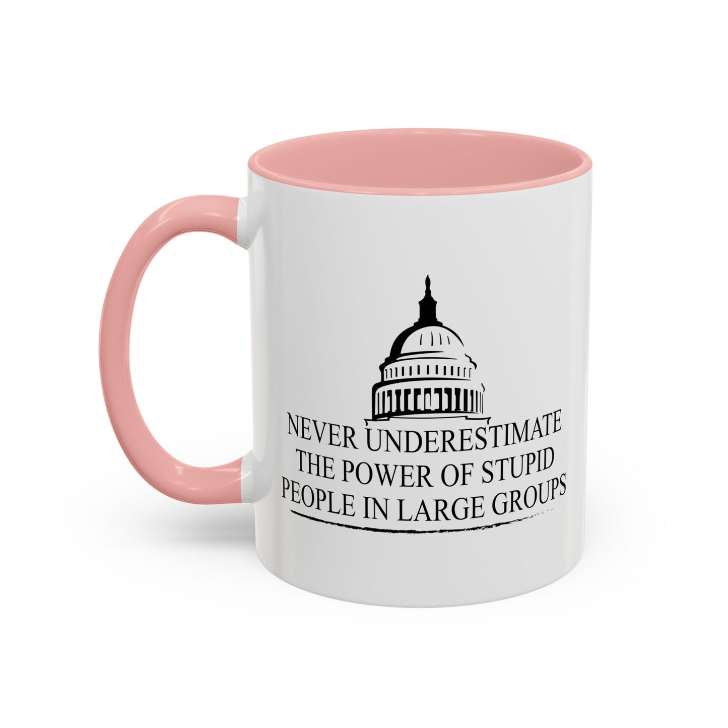 NEVER UNDERESTIMATE THE POWER OF STUPID PEOPLE IN LARGE NUMBERS Accent BiColor Funny Sarcastic Mug