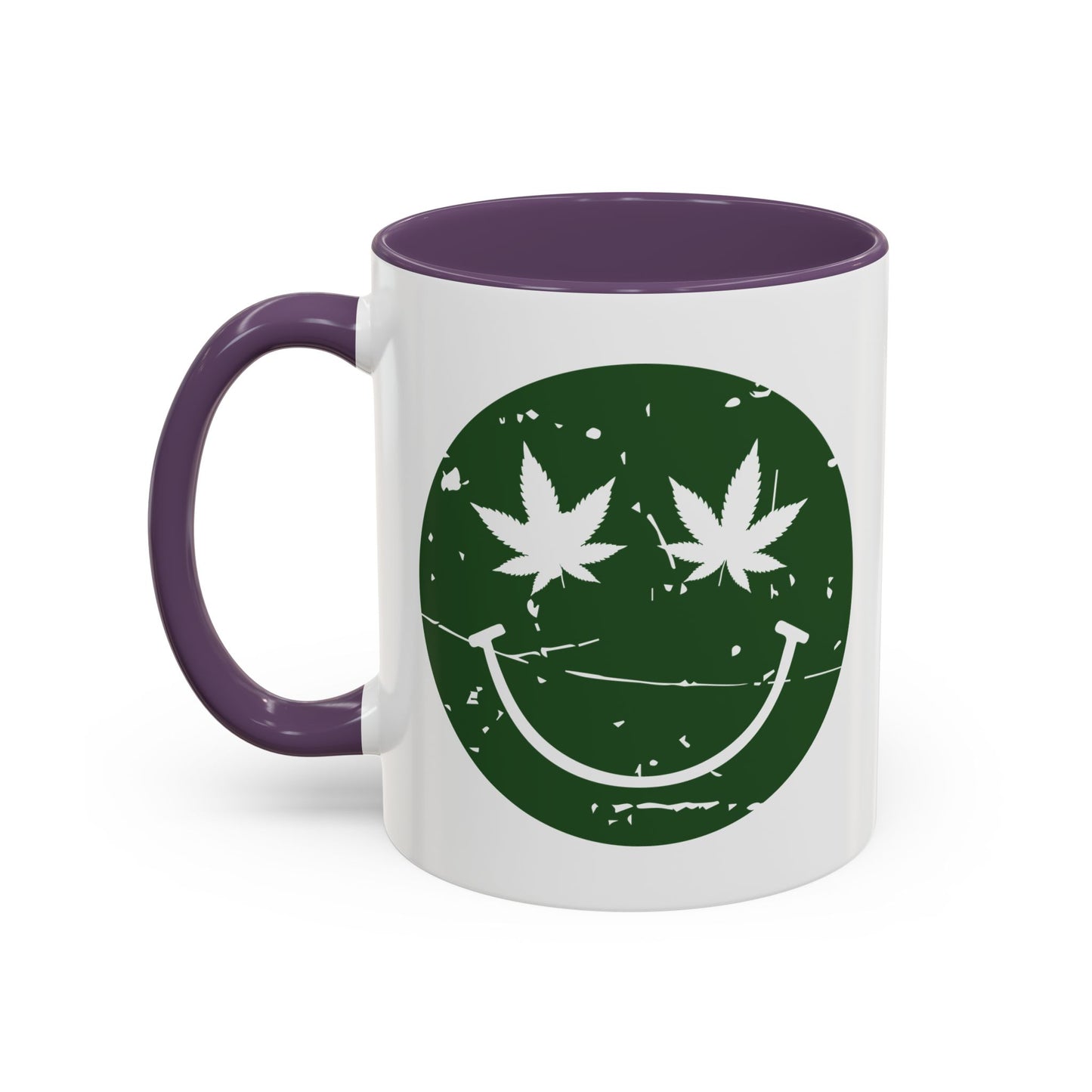 WEED SMILY FACE Accent BiColor Funny Sarcastic Mug