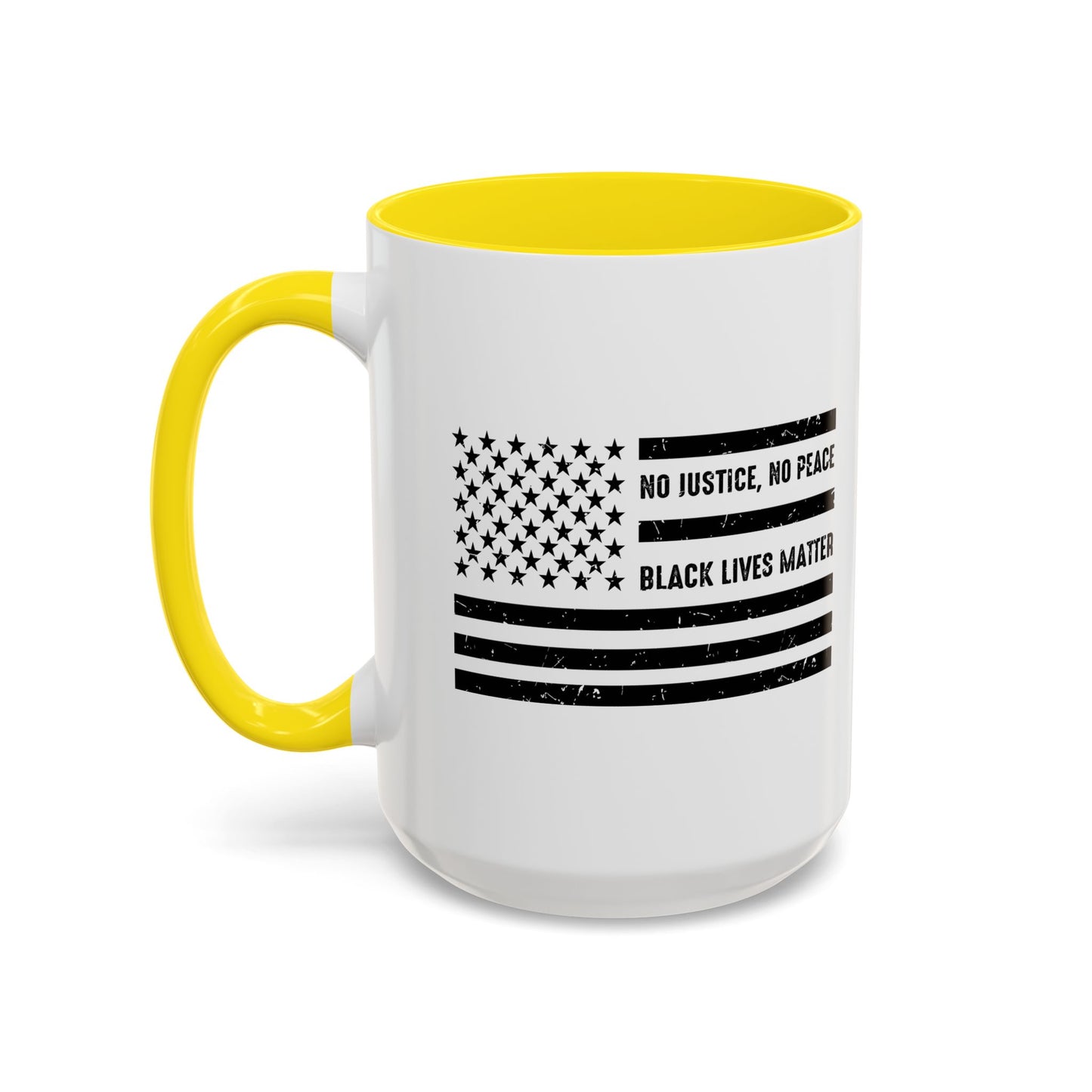 NO JUSTICS, NO PEACE, BLACK LIVES MATTER Accent BiColor Funny Sarcastic Mug