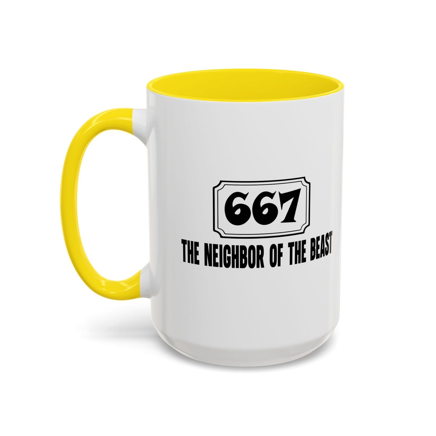 THE NEIGHBOR OF THE BEAST Accent BiColor Funny Sarcastic Mug