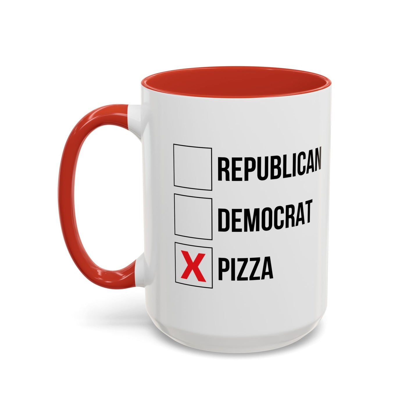 REPUBLICAN, DEMOCRATE, PIZZA Accent BiColor Funny Sarcastic Mug